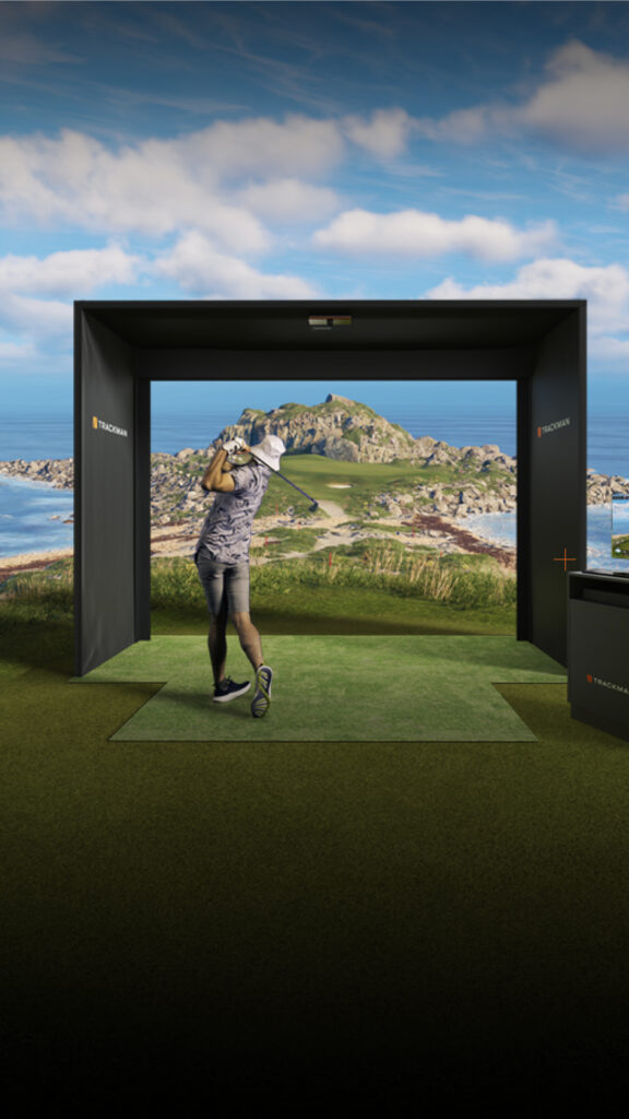 Premium TrackMan bespoke golf simulator installation in a luxury home garden room, UK